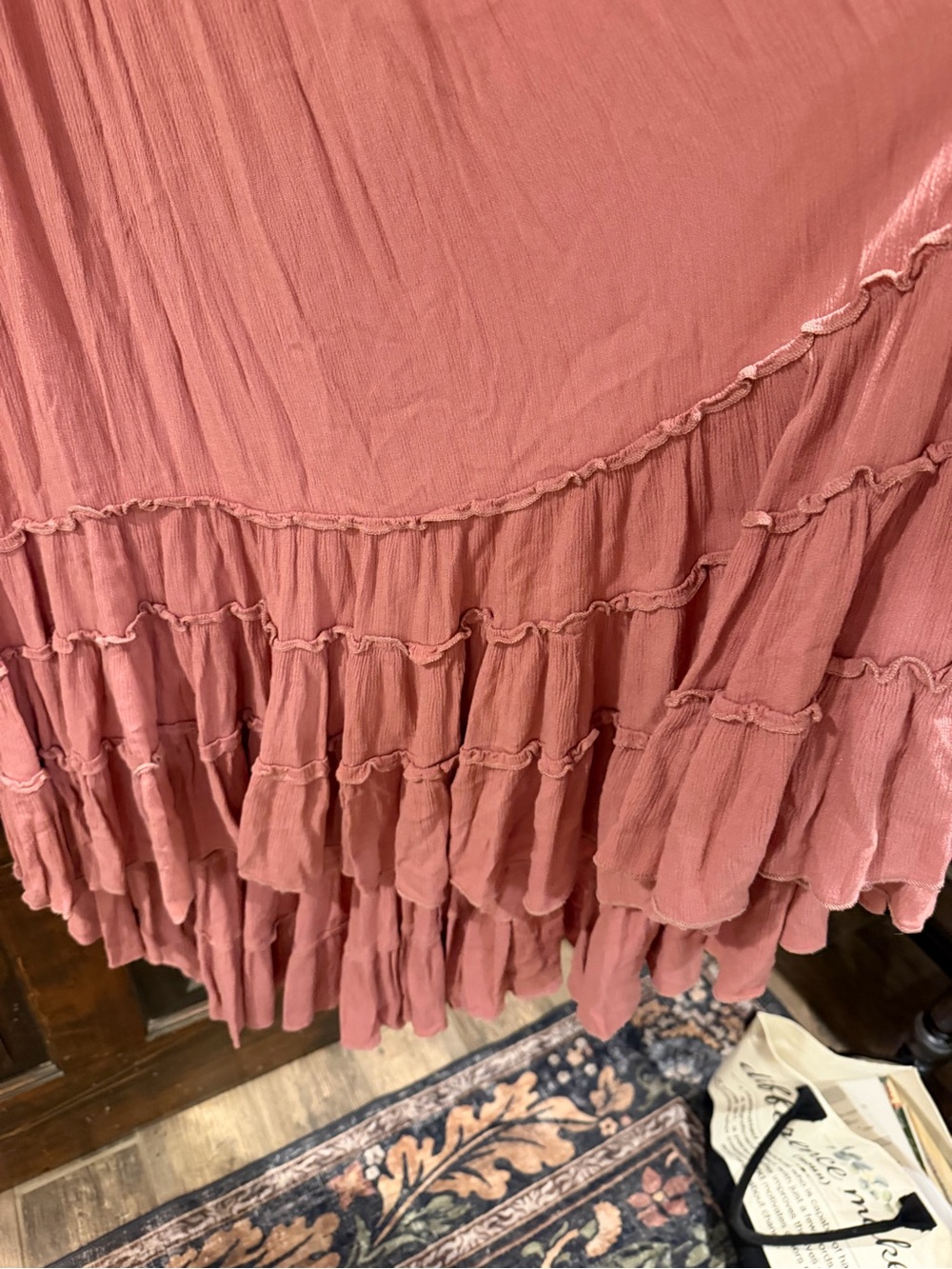 Strapless Ruffled High-Low Maxi Dress — Dusty Rose - Picture 3 of 7
